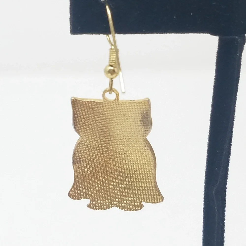 Vintage cloisonne‎ owl pierced earring dangle flora